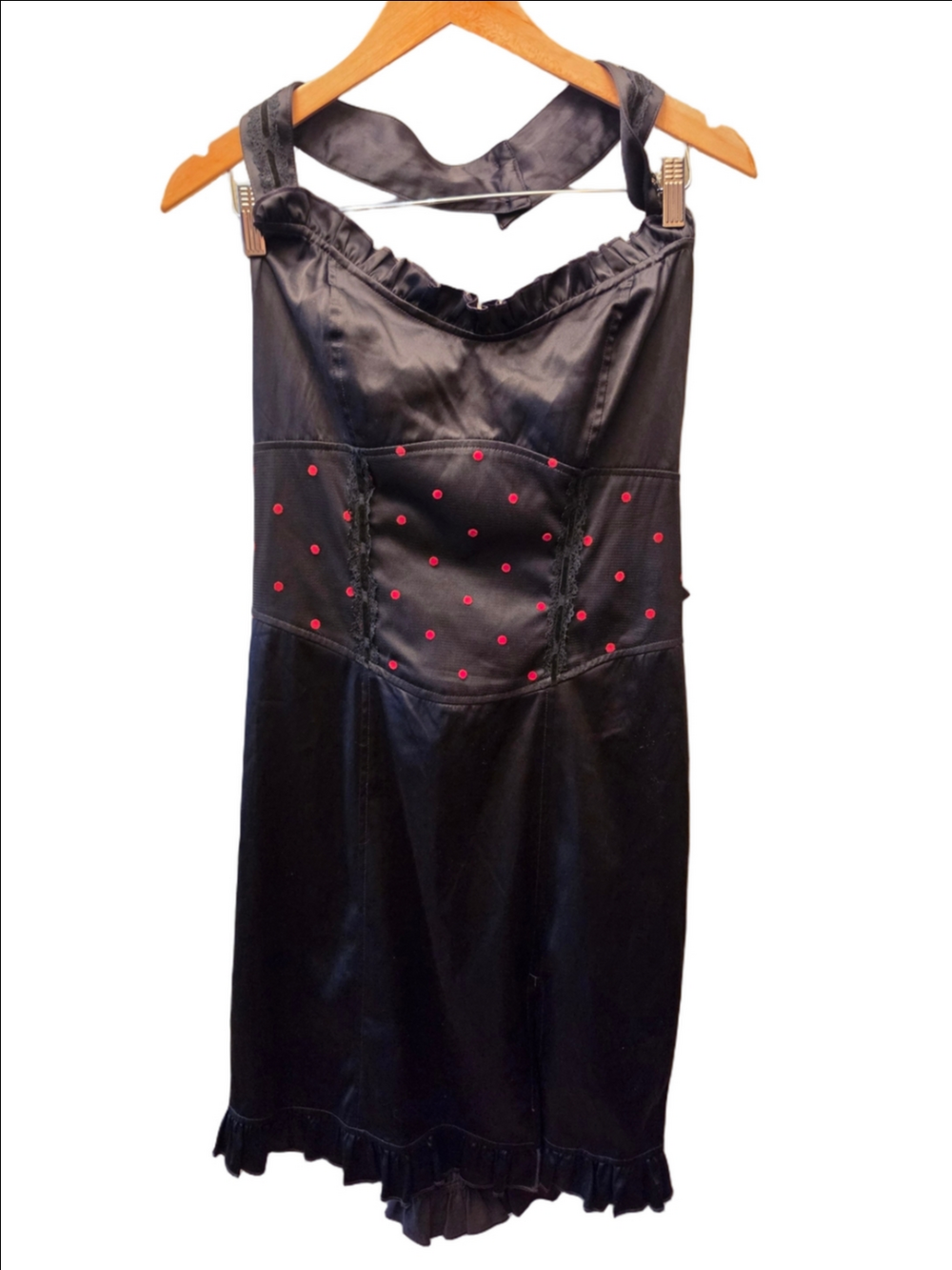 NWT Lip Service XXL Black Red Polka Dot Corset Halter Dress Goth Pinup